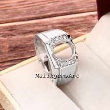 Oval Cut Semi Mount Ring 925 Sterling Silver CZ Setting Blank Stone Men Ring 23