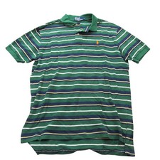 Polo Ralph Lauren Men's Striped Green Navy Yellow Short Sleeve Polo Shirt Size L