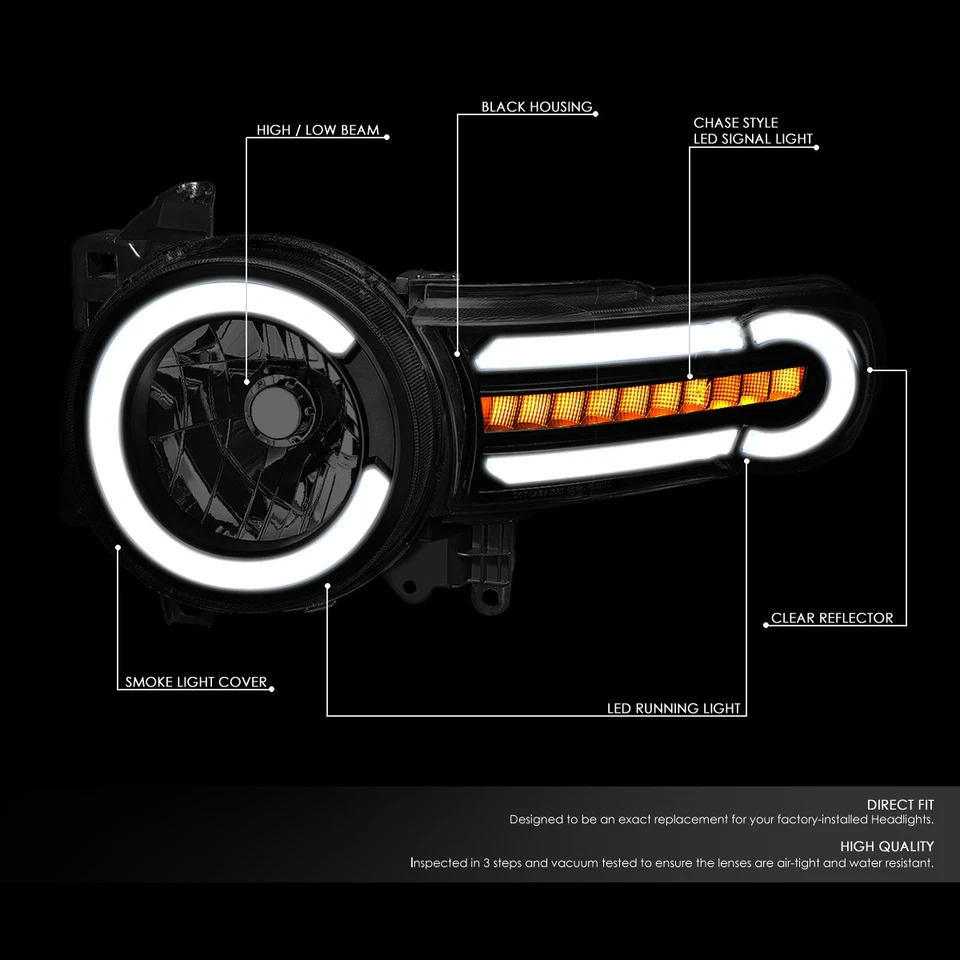 Sequential LED DRL Projector Headlight for FJ Cruiser 07-14 Black Smoked Clear - Image 2 of 4