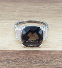 VTG 925 Ross Simons Smoky Quartz Ring Sz 8 Sterling Silver 4gtw Baguette CZ