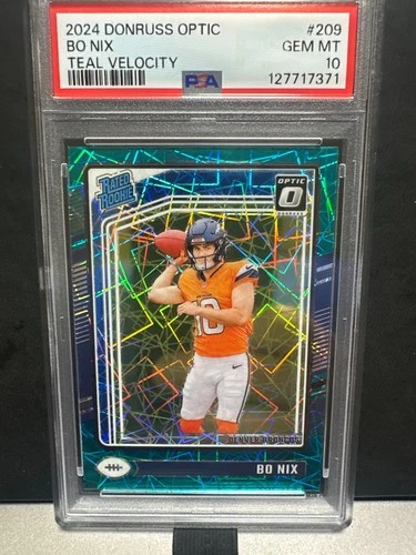 2024 Donruss Optic Bo Nix Teal Velocity #209 Rookie RC PSA 10 GEM MT * Broncos
