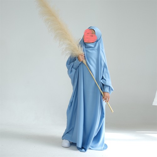 Muslim Child Dress Kids Girl Dress Overhead Abaya Burqa Kaftan Prayer Robe Arab - Picture 34 of 41