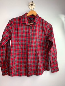Lands-039-End-Womens-Blouse-10-Petite-No-Iron-Supima-Cotton-Red-Plaid-Pattern-NWOT
