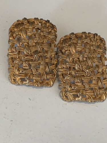 VINTAGE ACTV EARRINGS MID CENTURY ART BRUT AESTHETIC JEWELRY - WOVEN GILDED WIRE - Picture 16 of 24