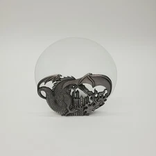 Dragon Breathing Fire Tea Light Holder in Frosted Glass and Pewter