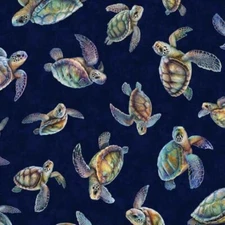 Endless Blues 1/2 Yard Increments (30044-N Sea Turtle Toss Navy) QT Fabrics