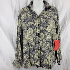 VTG Karavan KAR-A-VAN NOS Women's Shirt Suns Celestial Print Button Up AOP Sz S