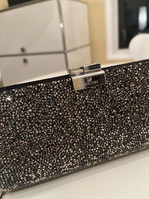 SWAROVSKI POWER ROCK CRYSTAL CLUTCH EVENING BAG PURSE WITH CHAIN