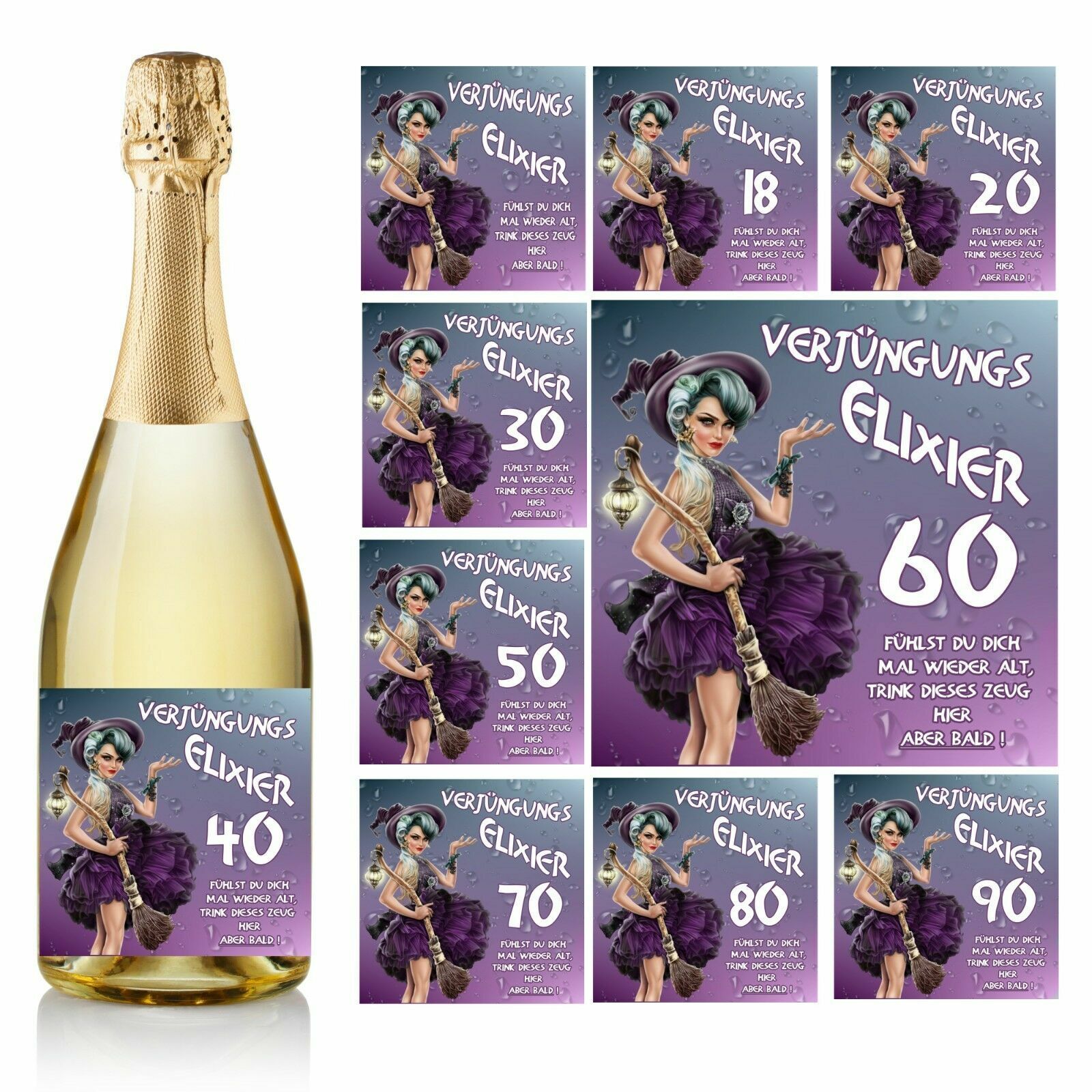 Aufkleber Sektflasche Bierflasche Geburtstag 18 20 30 40 50 60 70 80 90 - D260