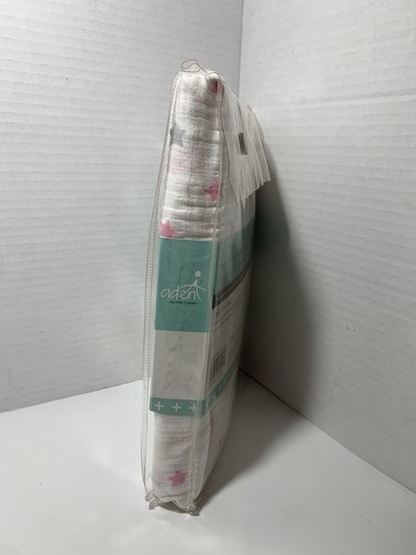 Aden + Anais Cotton Muslin Crib Sheet Pink & Grey Stars Fits Up To 52” x 28” NEW - Picture 3 of 7