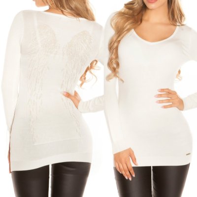SeXy Miss Womens Girly Pullover Long Sweater Wings Lurex Fine Knit Sweater XS/S New