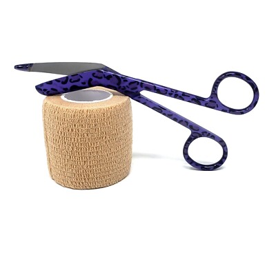Medical Gauze Self Stick Adhesive 2'' Wrap+5.5'' Premium Bandage Scissors Purple