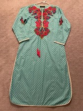 Womens Khaadi Kurti Size 10 Medium Teal Blue Pink Green Embroidered