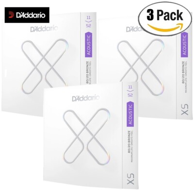 3-PACK D'Addario XSABR1152 XS 80/20 Bronze Light Acoustic Guitar Strings 11-52