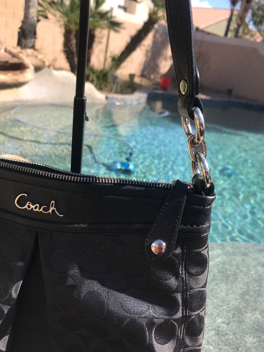 Coach Black Monogram Med Purse Handbag Shoulder Box A4 | eBay