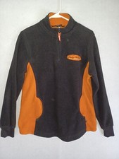 Harley Davidson Fleece Mens 1/4 Zip Large Black Orange Pullover Sweatshirt