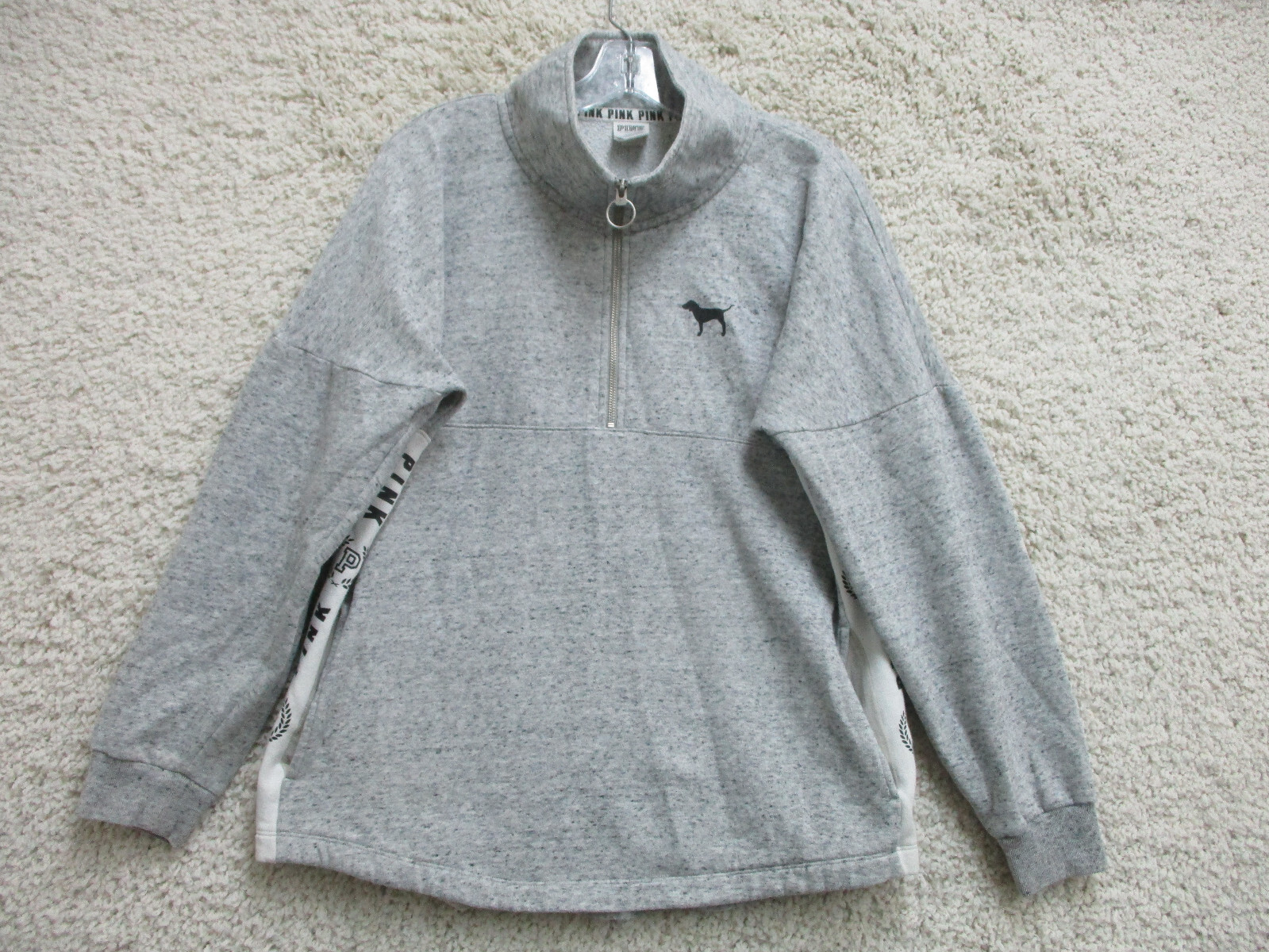 PINK Victoria Secret Sweater Medium Adult Gray Quarter Zip Pullover Logo Womens