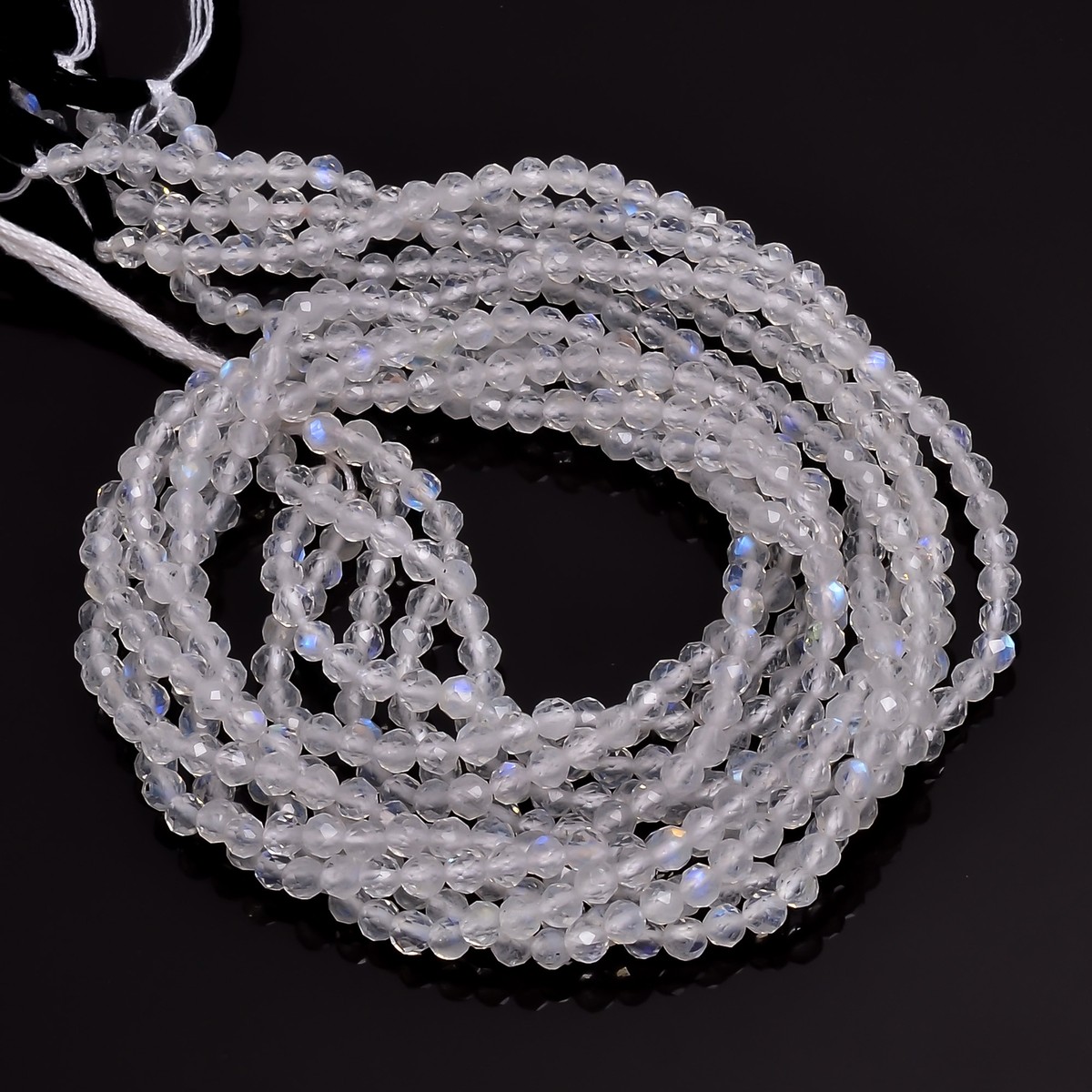 Natural Rainbow Moonstone Gemstone Round Faceted Beads 3X3 mm