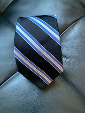 Boys Nordstrom Luxury Tie Black Blue Gold Striped Woven Silk Necktie 50" x 2.75"