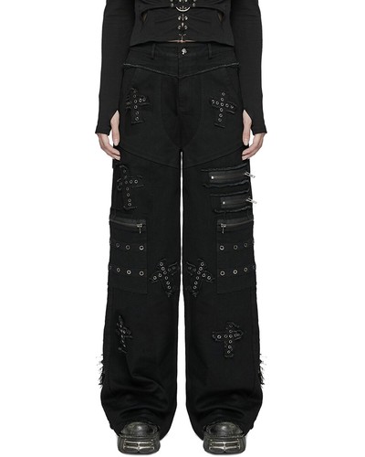 Punk Rave Womens Apocalyptic Gothic Cut & Sew Crucifix Cargo Pants - Picture 4 of 13