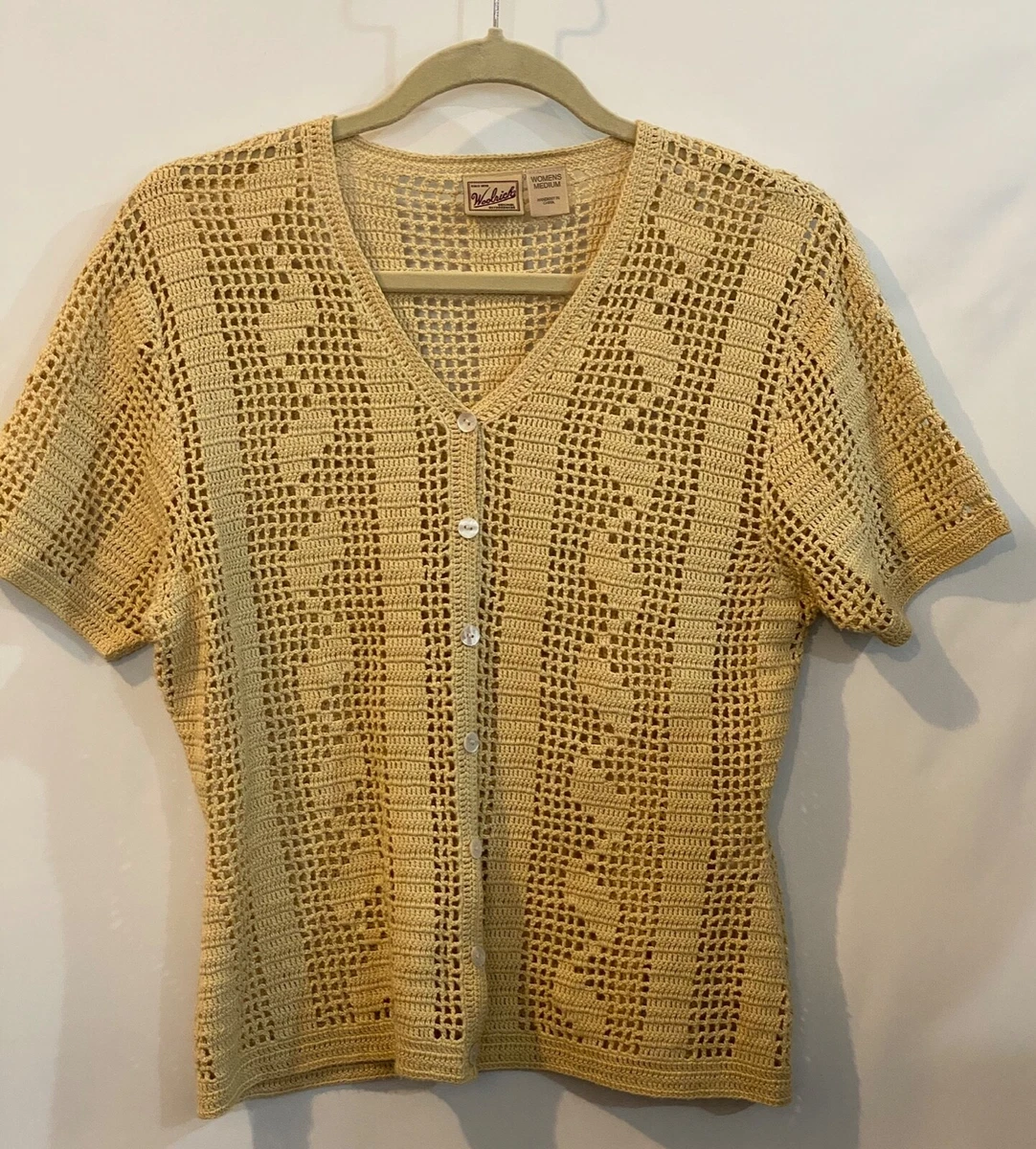 Copper Key All-over Pattern Front Opening Crochet Knit Ramie x Cotton Knit Vest Women's Size L /eaa353380