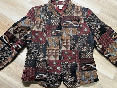 Christopher & Banks Tapestry Jacket Patchwork Blazer Boho Artsy Ethnic Petite MP