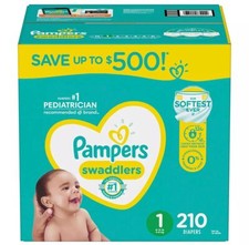 Pampers Swaddlers Diapers, Size 1 8-14 Pounds , 210 Count