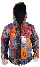 Hippie Boho Vintage Retrò Cotone Simbologia Fodera Pile Giacca Festival Nepalese