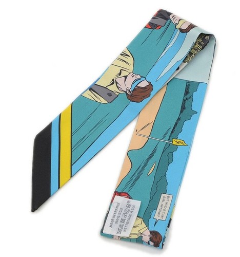 Hermes Scarf Twilly WOW Comic Blue Azur Silk Made in France w/Box Women - Picture 3 of 3
