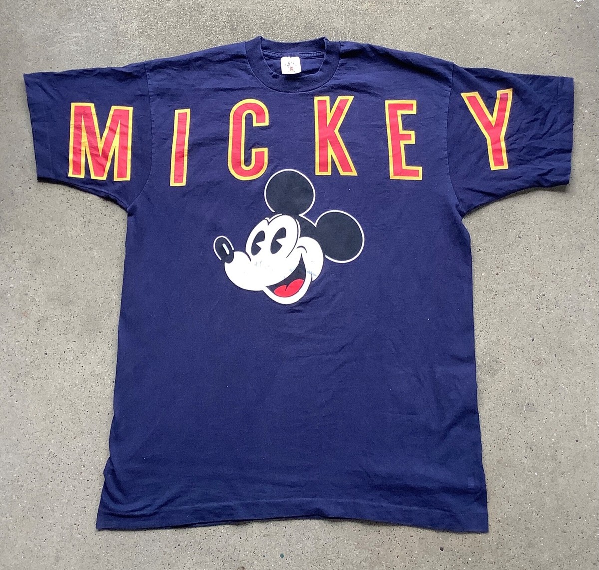 Vtg 90s Mickey Mouse T Shirt Single Stitch Disney All Over Spell
