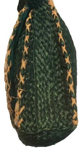 Vintage Woven Seagrass Island Shaped Green Lined Purse w/ Natural Shell Design - Picture 6 of 12