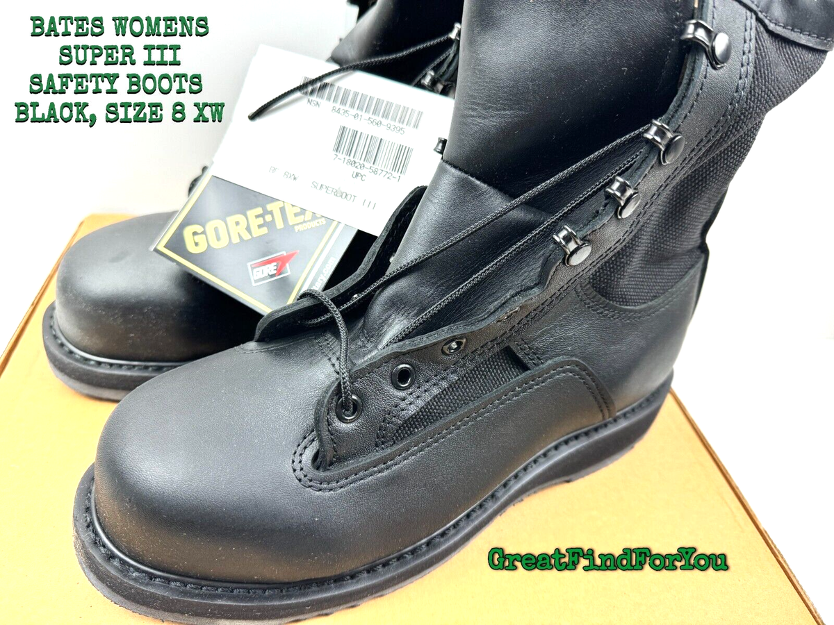 BATES WOMENS SUPER III SAFETY BOOTS, BLACK, SIZE 8 XW - NSN -8435
