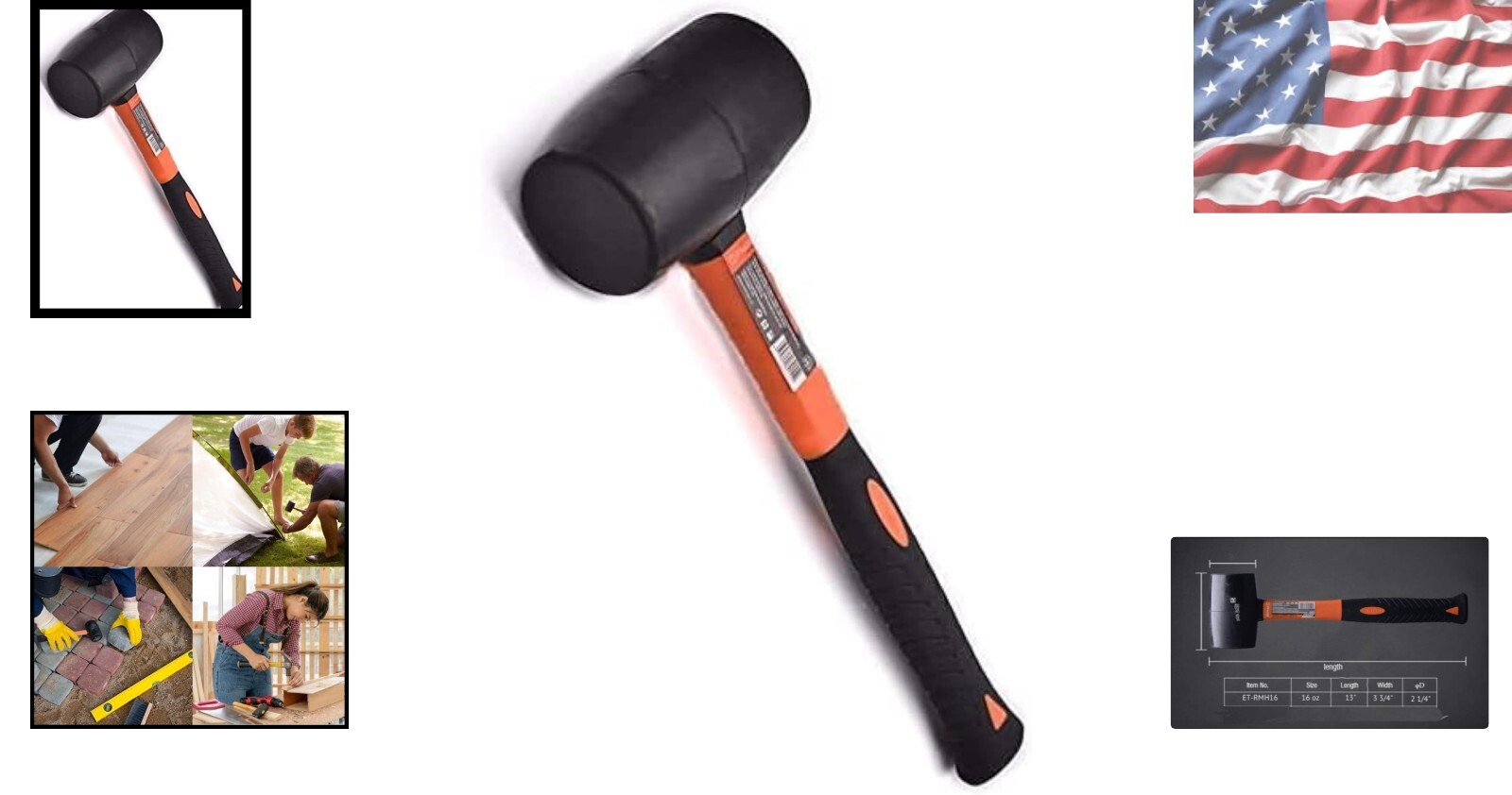 Versatile 16oz Rubber Mallet Hammer - Durable Eco-Friendly Tool for Woodworking