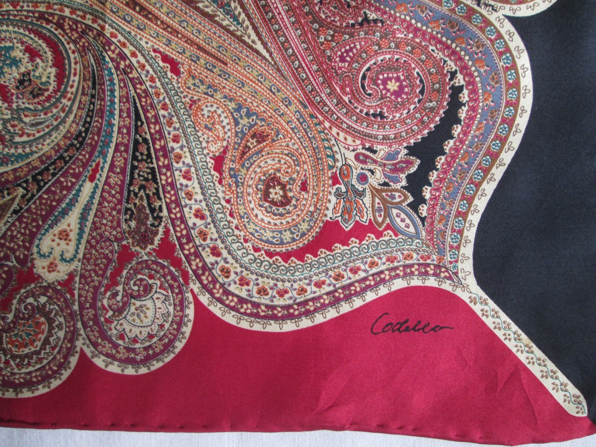 Foulard Carré Vintage En Soie 100% CODELLO - Tour De Cou Ou Bandana, Multicolore, Occasion