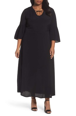 Sejour Bell Sleeve A-Line Black Maxi Dress (Plus Size) | eBay