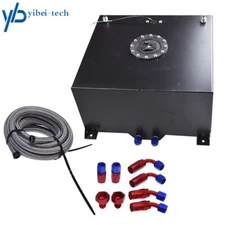 15 Gallon Aluminum Fuel Cell Gas Tank Black+Cap+Level Sender+Steel Fuel Line Kit