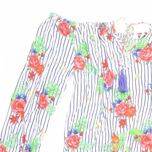 Very Womens White Floral Viscose Blend Basic T-Shirt Size 18 One Shoulder - Picture 3 of 12
