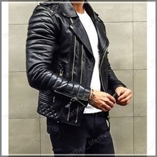 Men's Real Lambskin Leather Black Slim fit Jacket Motorcycle Biker Coat