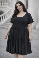 Gap Womens Black Scoop Neck Tiered Ruffle Cotton Dress XXL Minimalist Everyday