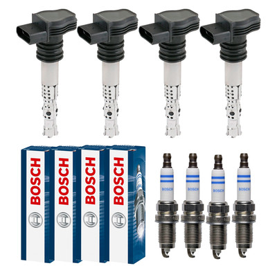 4x BOSCH Zündspule +4x Zündkerze für Dacia Duster Logan MCV KS_ 1.6 16V Renault