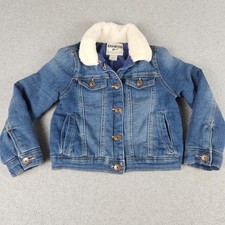 OshKosh B'gosh Trucker Jacket Girls 6/6X Blue Denim Sherpa Collar Button Front