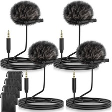4 Pack Lavalier Lapel Microphone with Furry Windscreen, 3.5mm Compatible with...