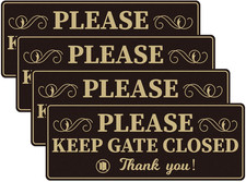4 Pack Please Keep Gate Closed Sign 8 x 3 Inch Aluminum Self-Adhesive Close Gate