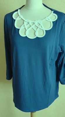 Elegantes Creation L Stretch-Shirt, 3/4 Arm, blau/weiß Gr. 44 Neu BGo