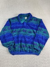 Vintage L.L. Bean Fleece Pullover Youth Large Blue Green Snap Sweatshirt USA