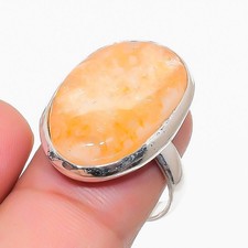 Natural Yellow Aventurine Gemstone 925 Sterling Silver Ring Size 8 E766