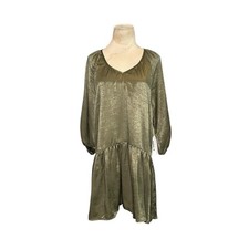 Yana K Barcelona olive green 3/4 sleeves boho mini dress size XS