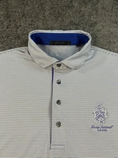 Greyson Golf Trump National Polo Shirt Mens Large Light Blue Stripe Performance