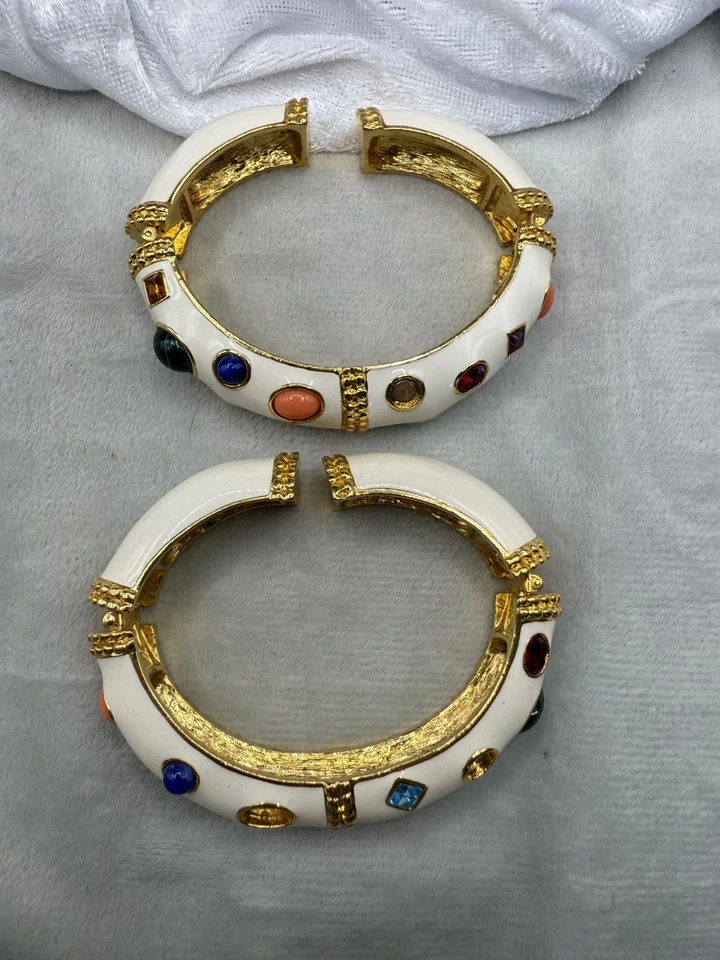 Juego de brazalete brazalete vintage KJL esmalte blanco esmalte REPARACIONES LEER Foto 2 de 4