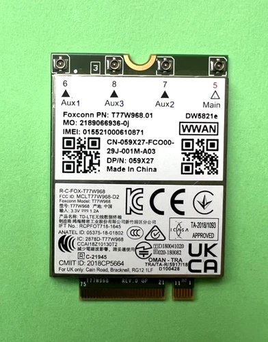Dell WWAN DW5821e T77W968.01 LTE 4G 1Gbps 059X27 Dell Latitude  5420 ,5424